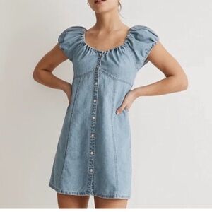 Madewell Blue Ruched Mini Dress